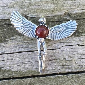 Eagle Dancer Pendant .925 Sterling Silver w/ genuine Carnelian made in USA